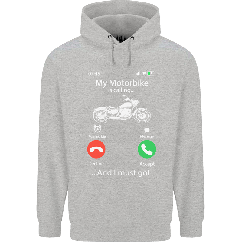 My Motorbike Is Calling Biker Motorcycle Childrens Kids Hoodie Sports Grey