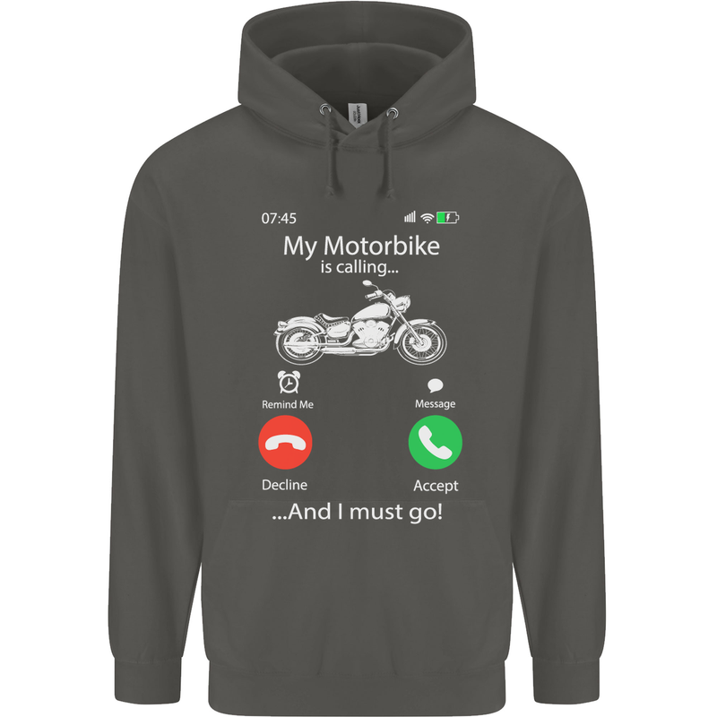 My Motorbike Is Calling Biker Motorcycle Childrens Kids Hoodie Storm Grey