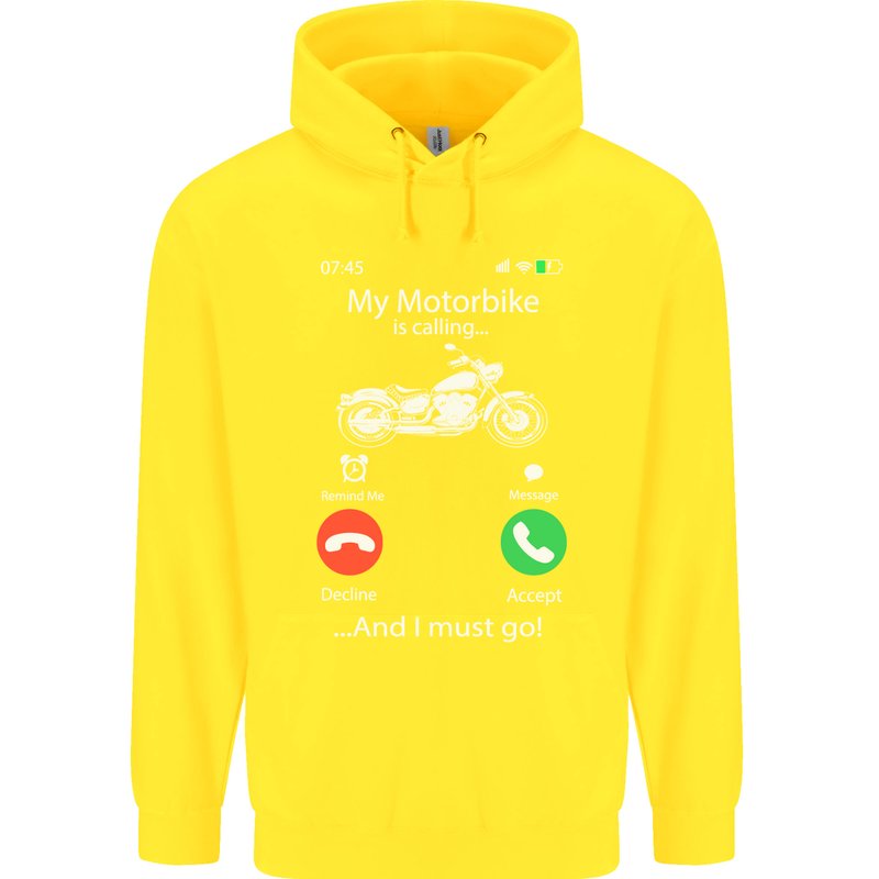My Motorbike Is Calling Biker Motorcycle Childrens Kids Hoodie Yellow