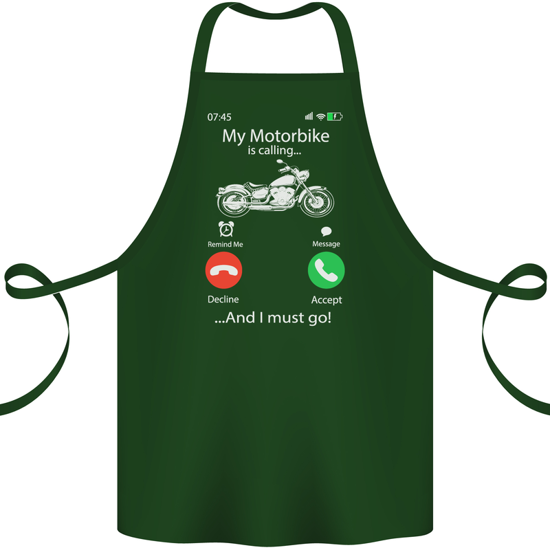 My Motorbike Is Calling Biker Motorcycle Cotton Apron 100% Organic Forest Green