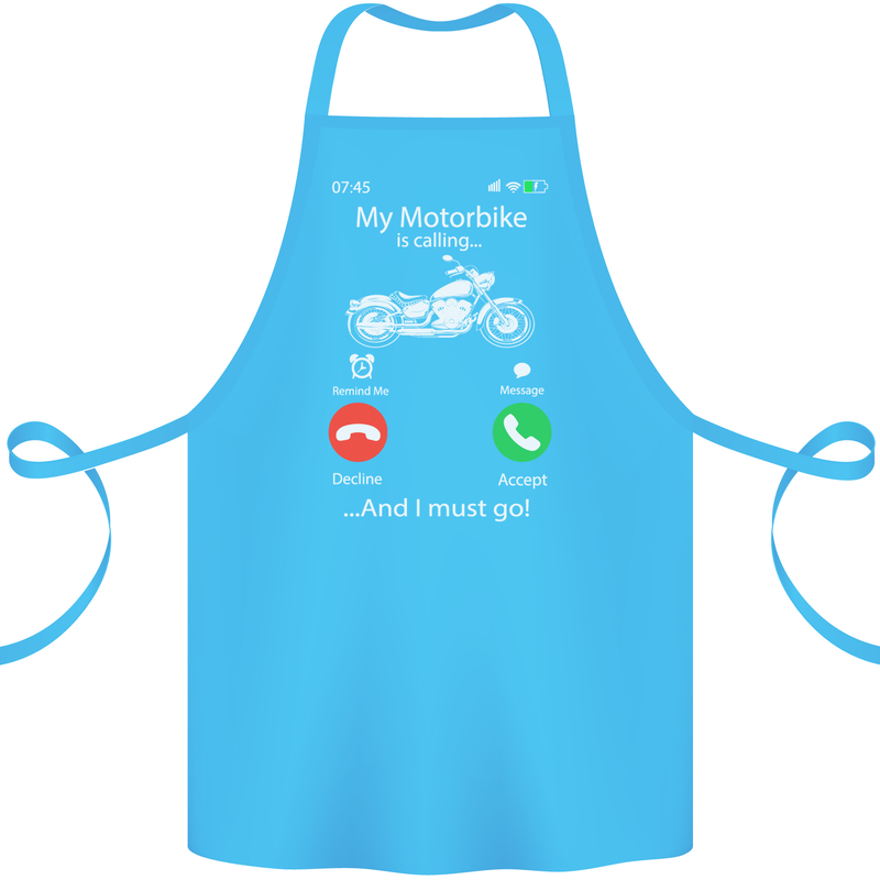 My Motorbike Is Calling Biker Motorcycle Cotton Apron 100% Organic Turquoise
