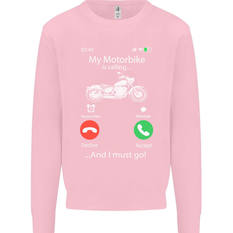 My Motorbike Is Calling Biker Motorcycle Kids Sweatshirt Jumper Light Pink