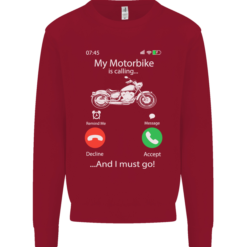 My Motorbike Is Calling Biker Motorcycle Kids Sweatshirt Jumper Red