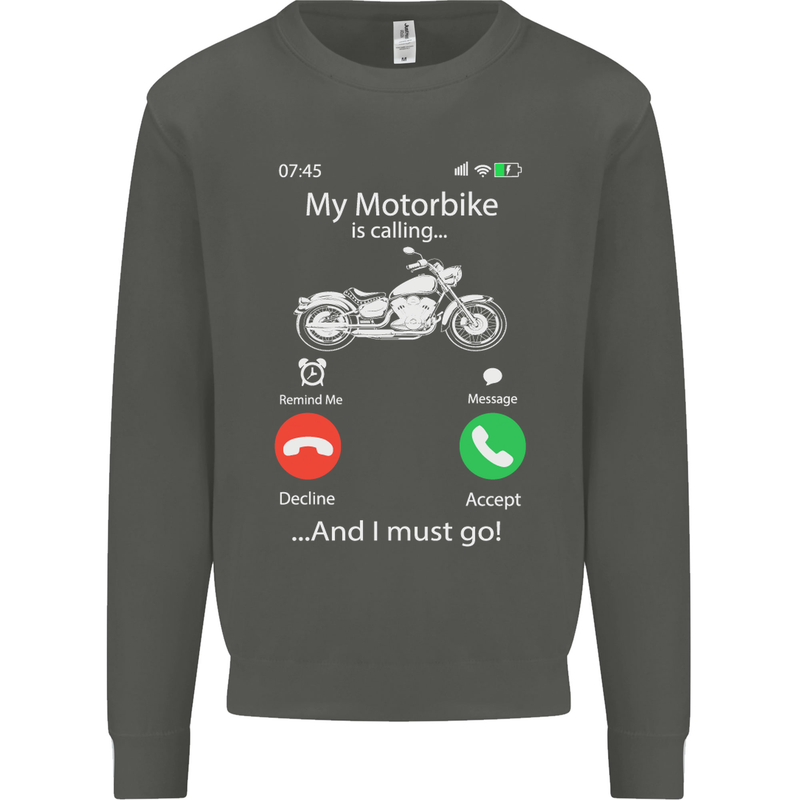 My Motorbike Is Calling Biker Motorcycle Kids Sweatshirt Jumper Storm Grey