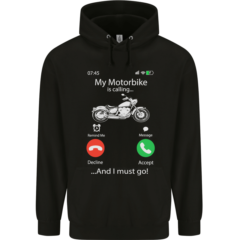 My Motorbike Is Calling Biker Motorcycle Mens 80% Cotton Hoodie Black