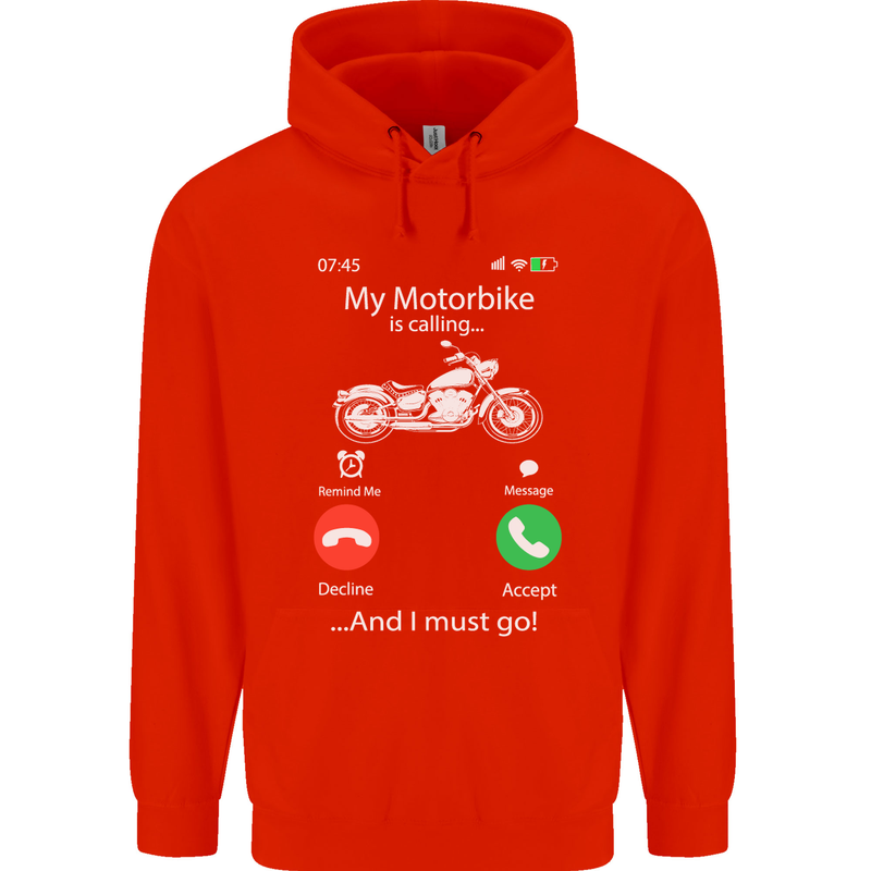 My Motorbike Is Calling Biker Motorcycle Mens 80% Cotton Hoodie Bright Red