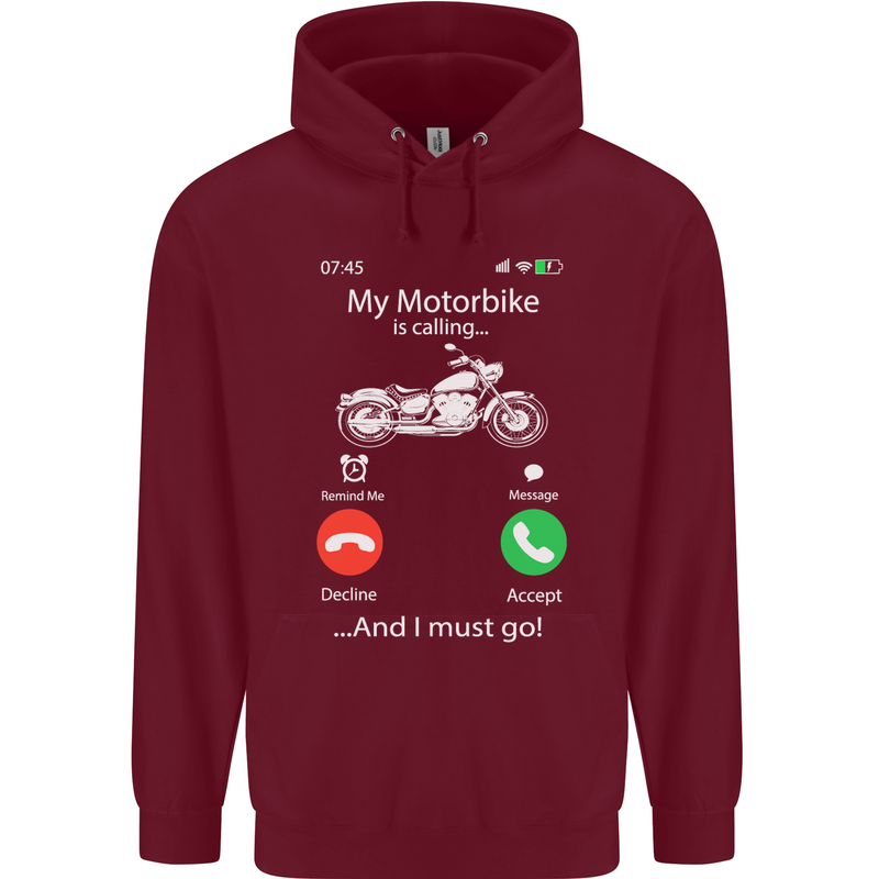 My Motorbike Is Calling Biker Motorcycle Mens 80% Cotton Hoodie Maroon