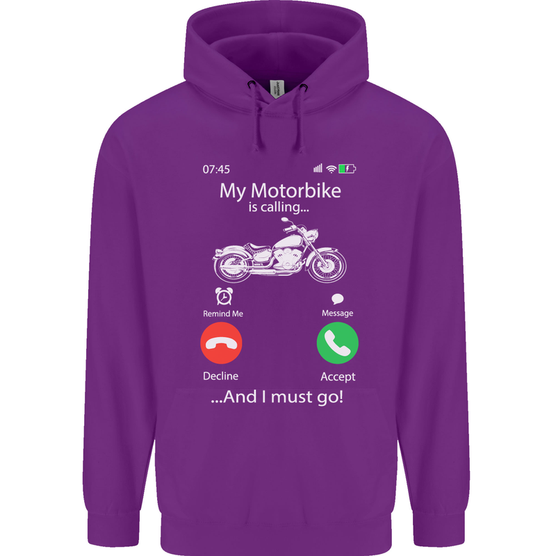 My Motorbike Is Calling Biker Motorcycle Mens 80% Cotton Hoodie Purple