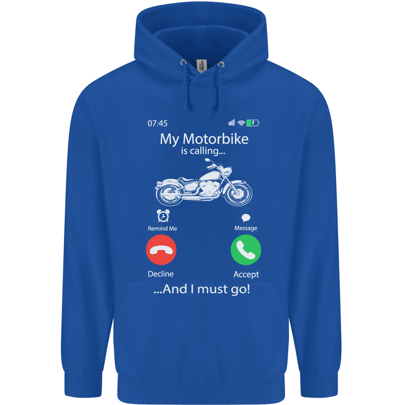 My Motorbike Is Calling Biker Motorcycle Mens 80% Cotton Hoodie Royal Blue