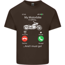 My Motorbike Is Calling Biker Motorcycle Mens Cotton T-Shirt Tee Top Dark Chocolate