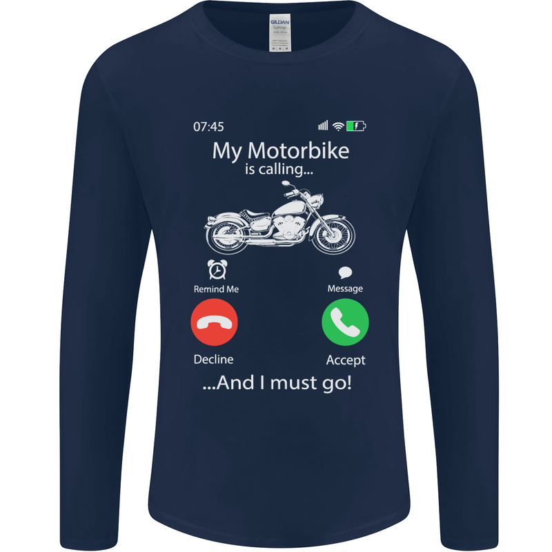 My Motorbike Is Calling Biker Motorcycle Mens Long Sleeve T-Shirt Navy Blue