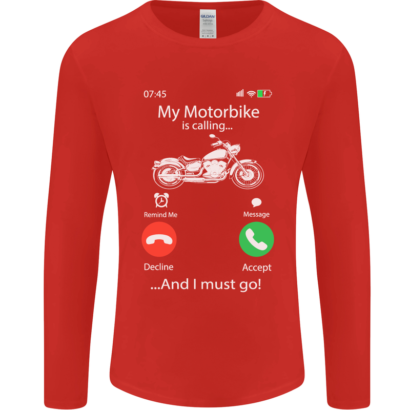 My Motorbike Is Calling Biker Motorcycle Mens Long Sleeve T-Shirt Red
