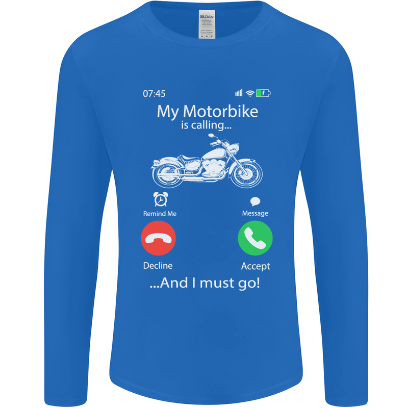 My Motorbike Is Calling Biker Motorcycle Mens Long Sleeve T-Shirt Royal Blue
