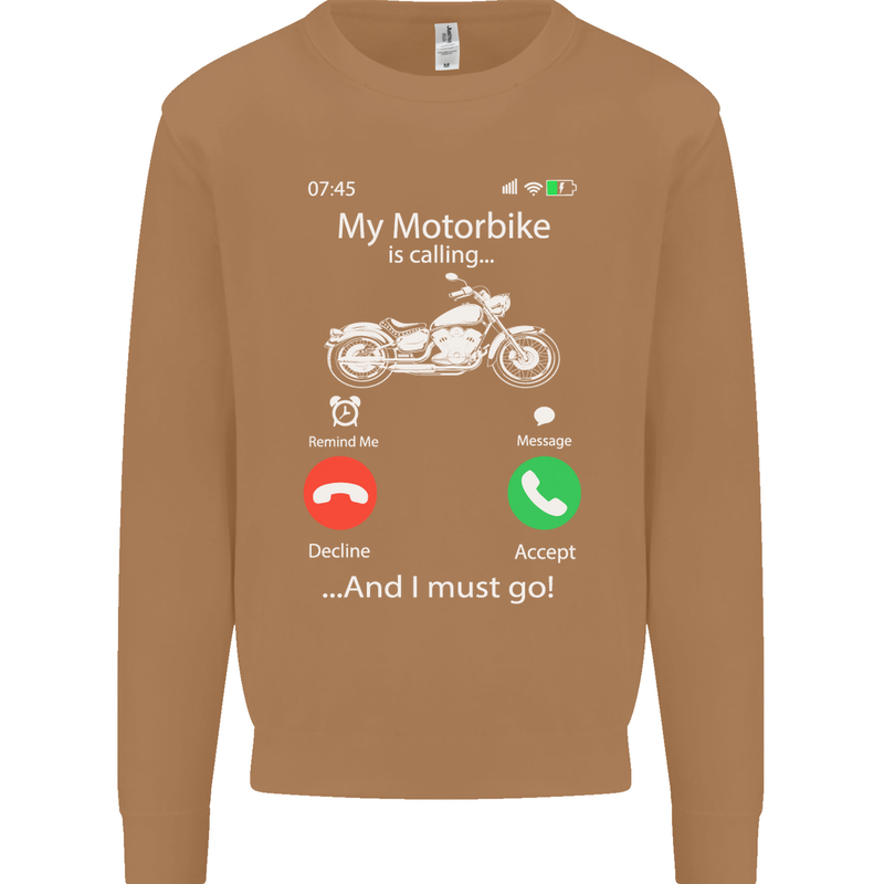 My Motorbike Is Calling Biker Motorcycle Mens Sweatshirt Jumper Caramel Latte