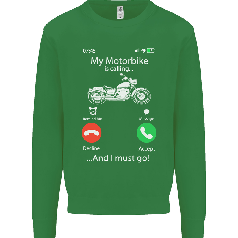 My Motorbike Is Calling Biker Motorcycle Mens Sweatshirt Jumper Irish Green