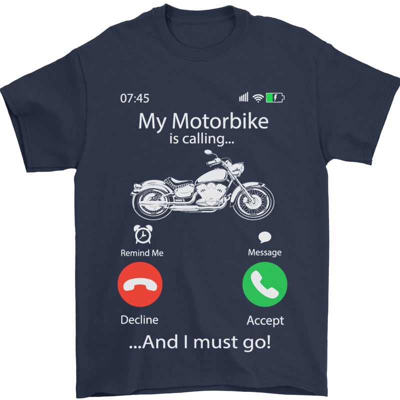 My Motorbike Is Calling Biker Motorcycle Mens T-Shirt Cotton Gildan Navy Blue