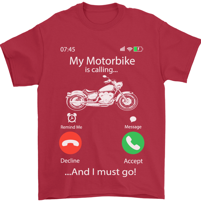 My Motorbike Is Calling Biker Motorcycle Mens T-Shirt Cotton Gildan Red