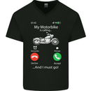 My Motorbike Is Calling Biker Motorcycle Mens V-Neck Cotton T-Shirt Black