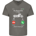 My Motorbike Is Calling Biker Motorcycle Mens V-Neck Cotton T-Shirt Charcoal