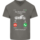 My Motorbike Is Calling Biker Motorcycle Mens V-Neck Cotton T-Shirt Charcoal