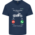 My Motorbike Is Calling Biker Motorcycle Mens V-Neck Cotton T-Shirt Navy Blue