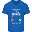 My Motorbike Is Calling Biker Motorcycle Mens V-Neck Cotton T-Shirt Royal Blue