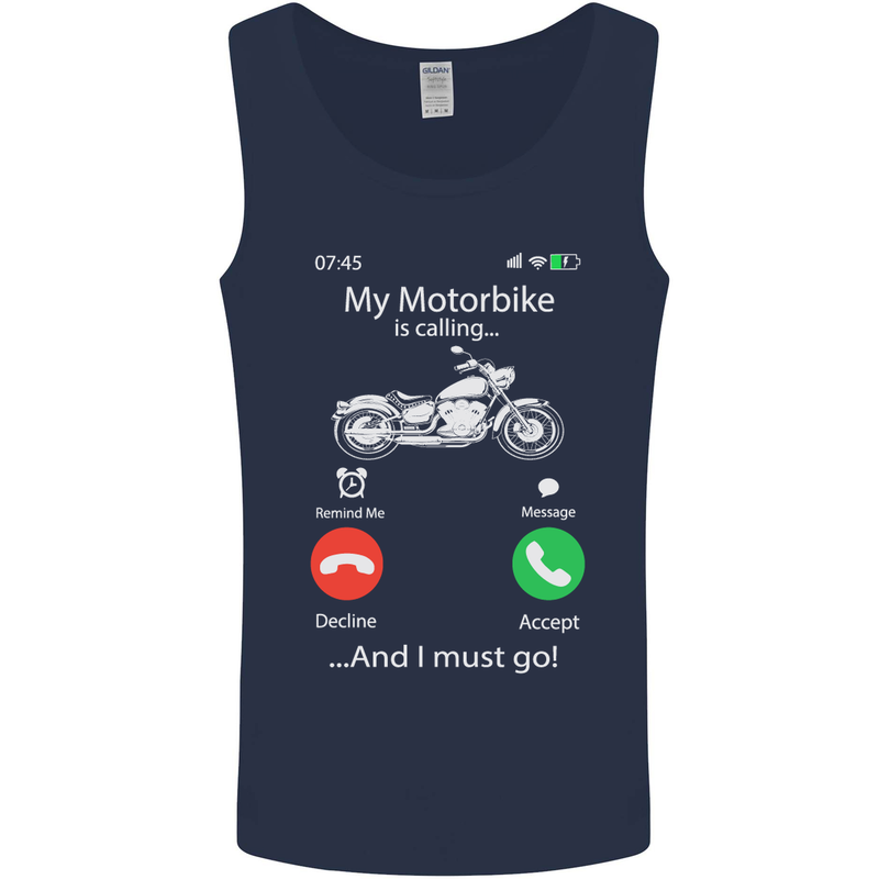 My Motorbike Is Calling Biker Motorcycle Mens Vest Tank Top Navy Blue