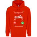My Motorcycle Is Calling Biker Motorbike Childrens Kids Hoodie Bright Red