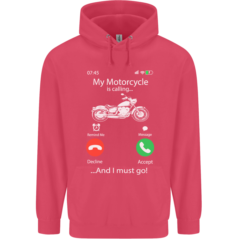 My Motorcycle Is Calling Biker Motorbike Childrens Kids Hoodie Heliconia