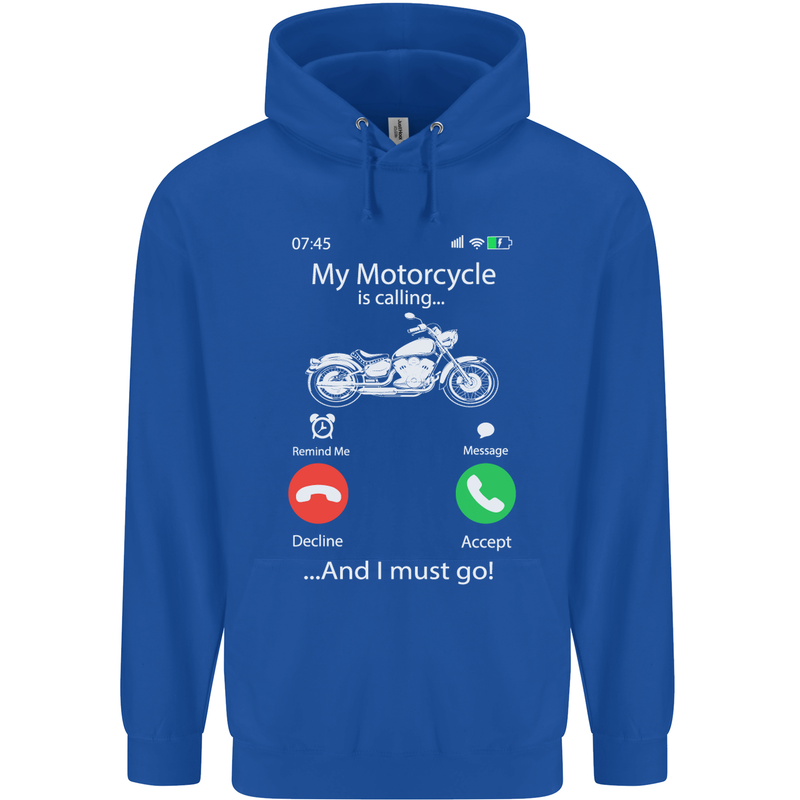 My Motorcycle Is Calling Biker Motorbike Childrens Kids Hoodie Royal Blue