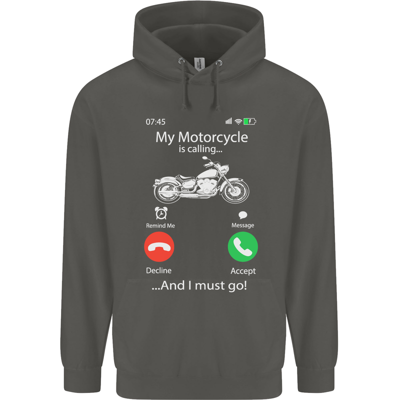 My Motorcycle Is Calling Biker Motorbike Childrens Kids Hoodie Storm Grey
