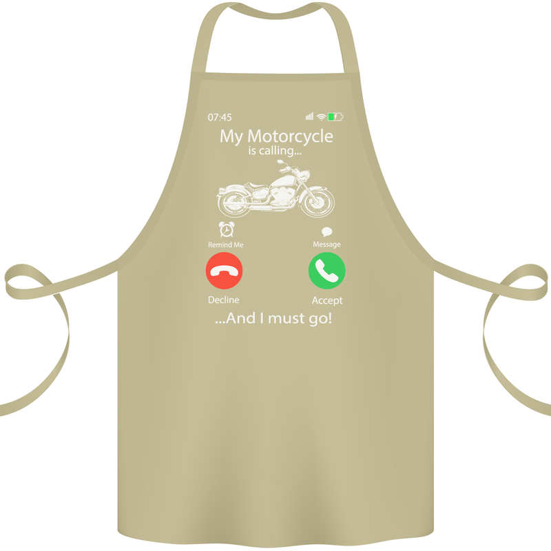 My Motorcycle Is Calling Biker Motorbike Cotton Apron 100% Organic Khaki