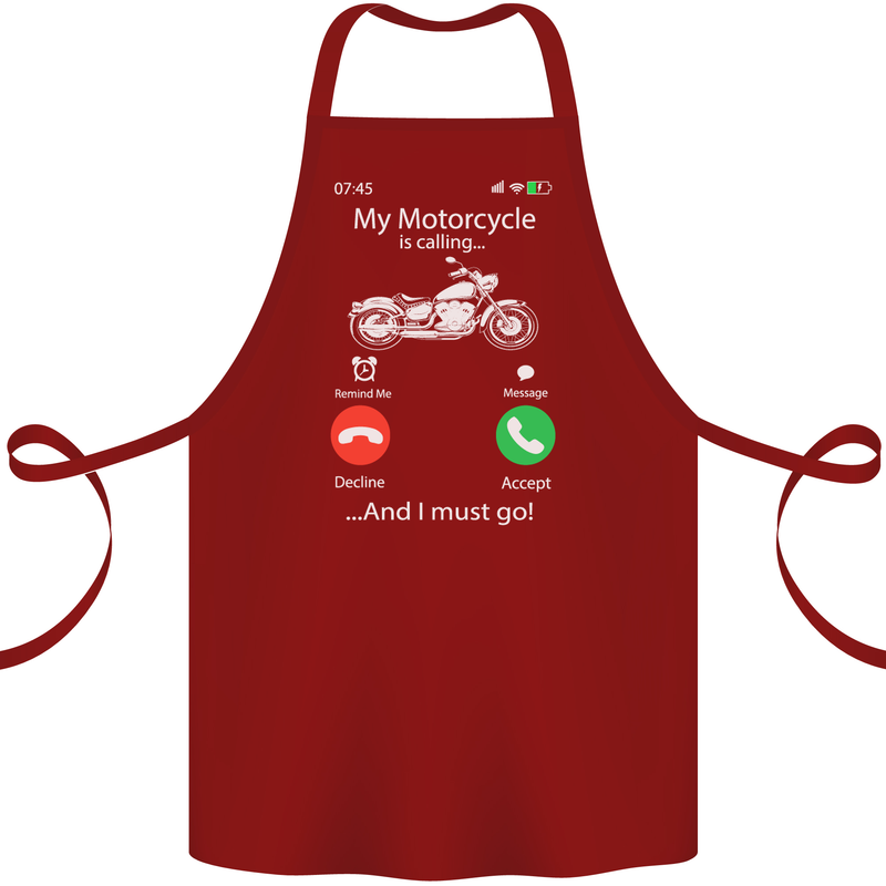 My Motorcycle Is Calling Biker Motorbike Cotton Apron 100% Organic Maroon