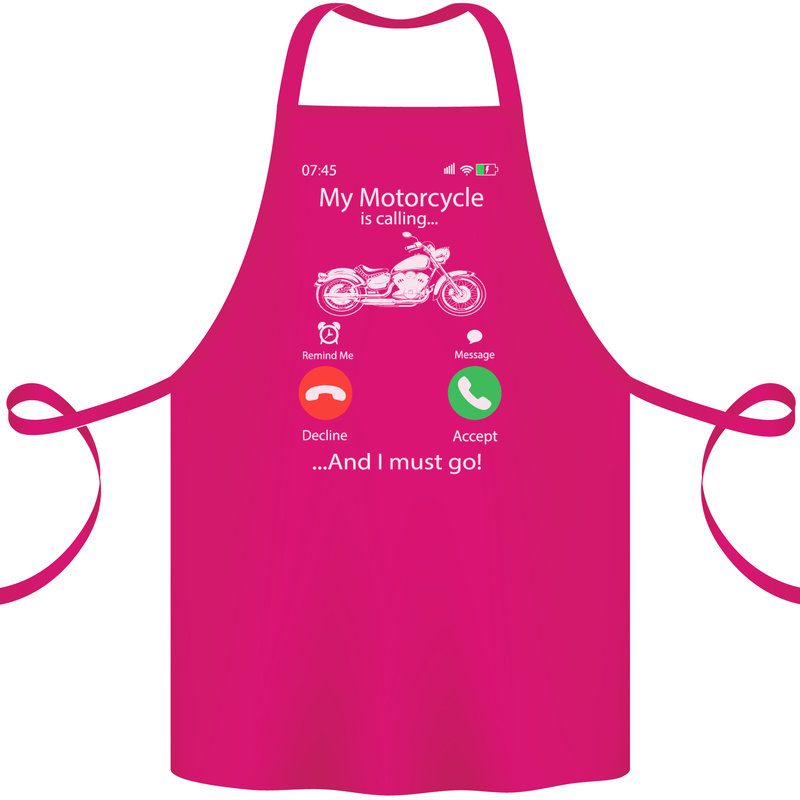 My Motorcycle Is Calling Biker Motorbike Cotton Apron 100% Organic Pink