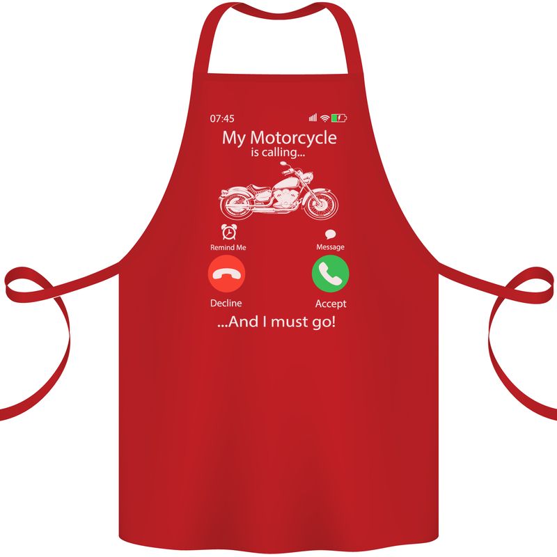 My Motorcycle Is Calling Biker Motorbike Cotton Apron 100% Organic Red
