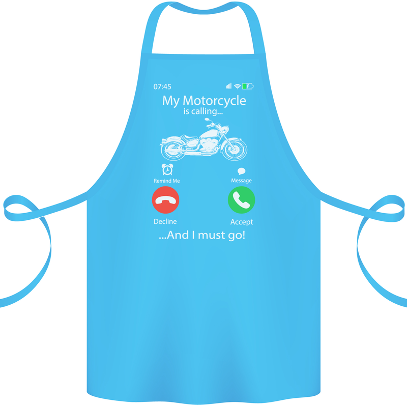 My Motorcycle Is Calling Biker Motorbike Cotton Apron 100% Organic Turquoise