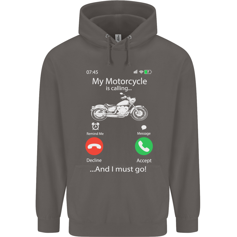 My Motorcycle Is Calling Biker Motorbike Mens 80% Cotton Hoodie Charcoal