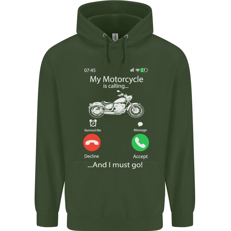 My Motorcycle Is Calling Biker Motorbike Mens 80% Cotton Hoodie Forest Green