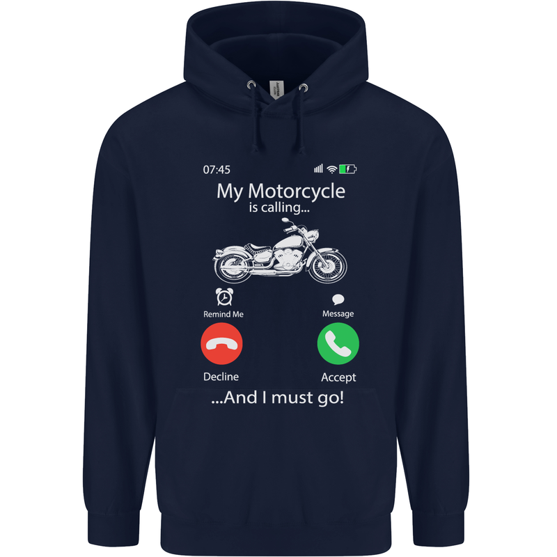 My Motorcycle Is Calling Biker Motorbike Mens 80% Cotton Hoodie Navy Blue