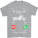My Motorcycle Is Calling Biker Motorbike Mens T-Shirt Cotton Gildan Sports Grey