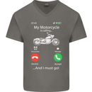 My Motorcycle Is Calling Biker Motorbike Mens V-Neck Cotton T-Shirt Charcoal