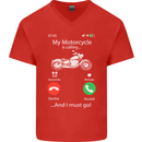 My Motorcycle Is Calling Biker Motorbike Mens V-Neck Cotton T-Shirt Red