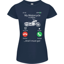 My Motorcycle Is Calling Biker Motorbike Womens Petite Cut T-Shirt Navy Blue