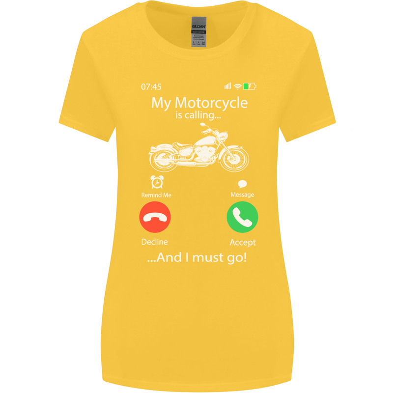 My Motorcycle Is Calling Biker Motorbike Womens Wider Cut T-Shirt Yellow