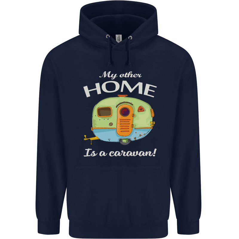 My Other Home Is a Caravan Caravanning Childrens Kids Hoodie Navy Blue
