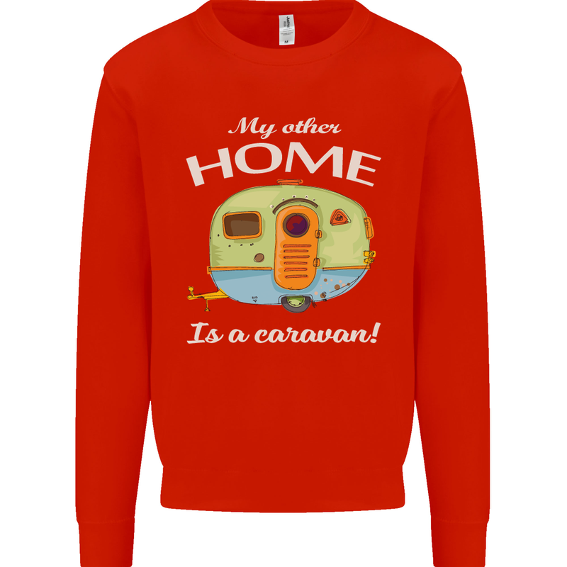 My Other Home Is a Caravan Caravanning Kids Sweatshirt Jumper Bright Red