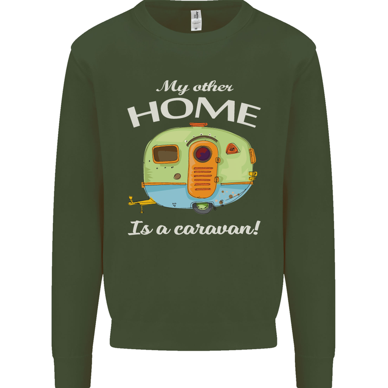 My Other Home Is a Caravan Caravanning Kids Sweatshirt Jumper Forest Green