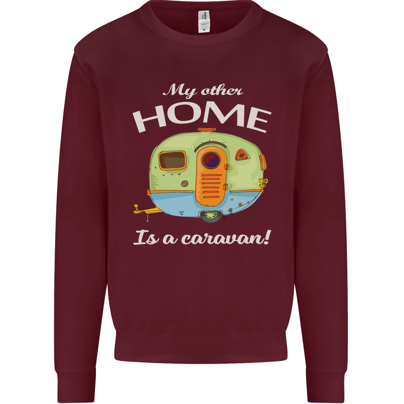 My Other Home Is a Caravan Caravanning Kids Sweatshirt Jumper Maroon