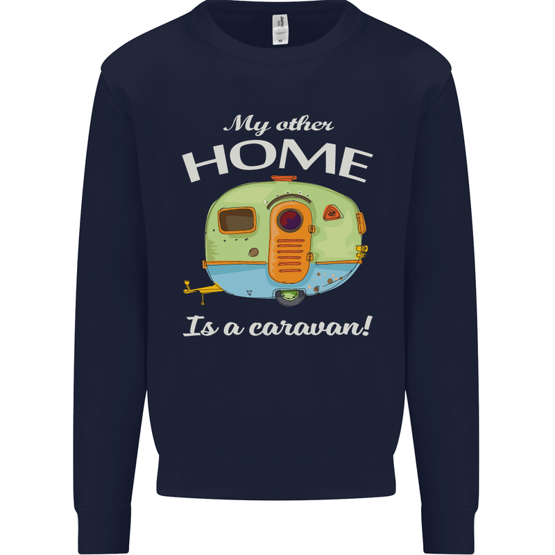 My Other Home Is a Caravan Caravanning Kids Sweatshirt Jumper Navy Blue