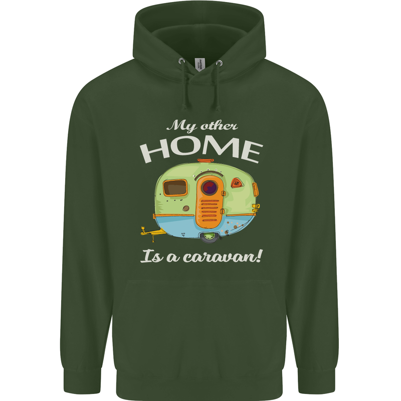 My Other Home Is a Caravan Caravanning Mens 80% Cotton Hoodie Forest Green